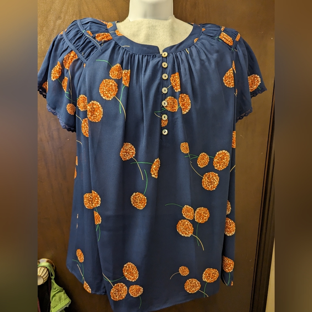 Blue/orange floral blouse